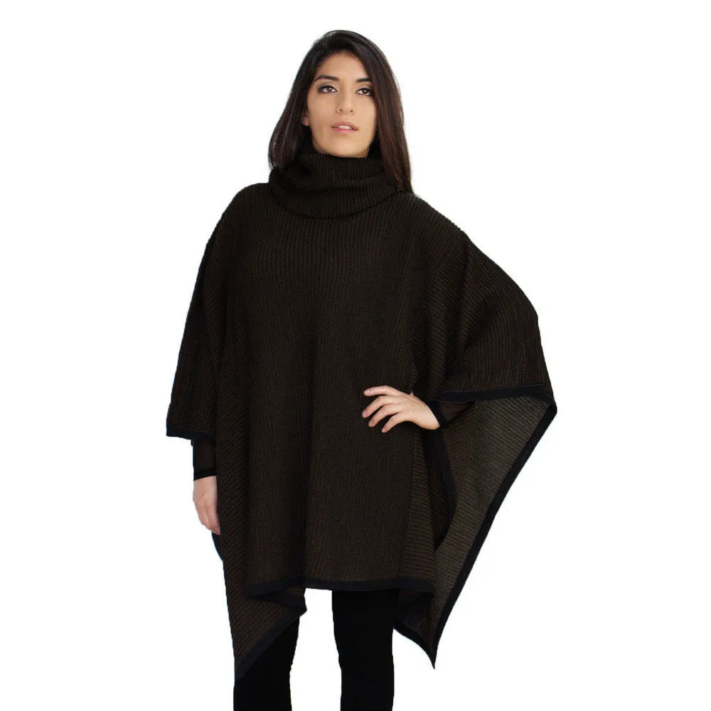 Superfine Alpaca Wool Knitted Turtleneck Poncho Edge Design