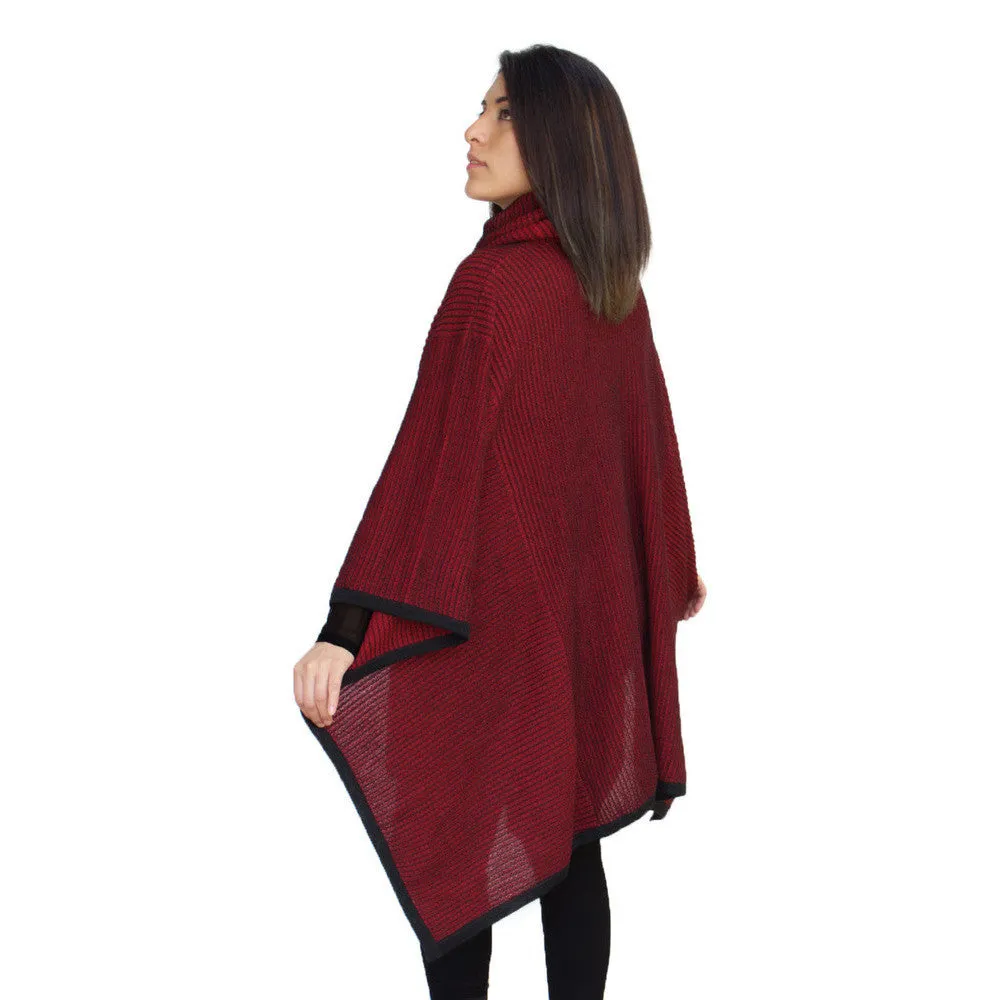 Superfine Alpaca Wool Knitted Turtleneck Poncho Edge Design