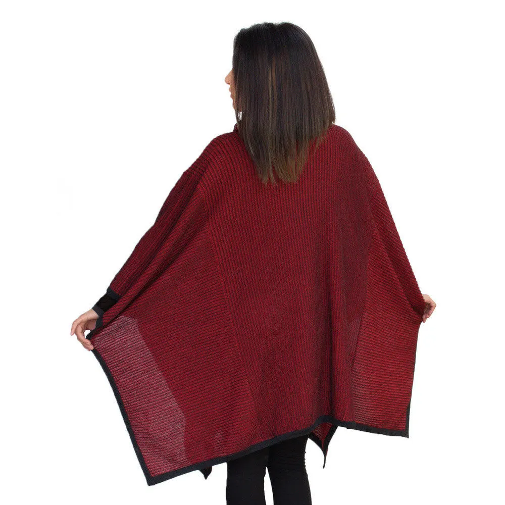 Superfine Alpaca Wool Knitted Turtleneck Poncho Edge Design