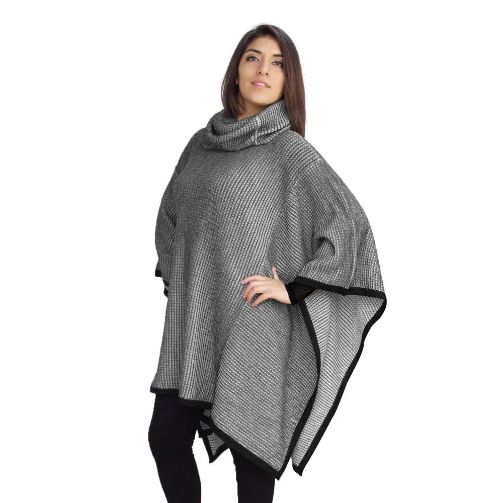 Superfine Alpaca Wool Knitted Turtleneck Poncho Edge Design