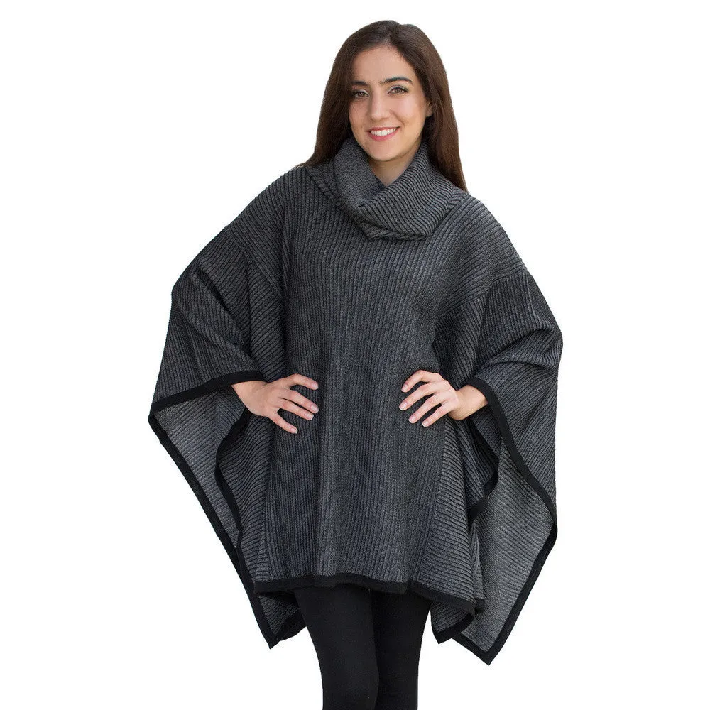 Superfine Alpaca Wool Knitted Turtleneck Poncho Edge Design
