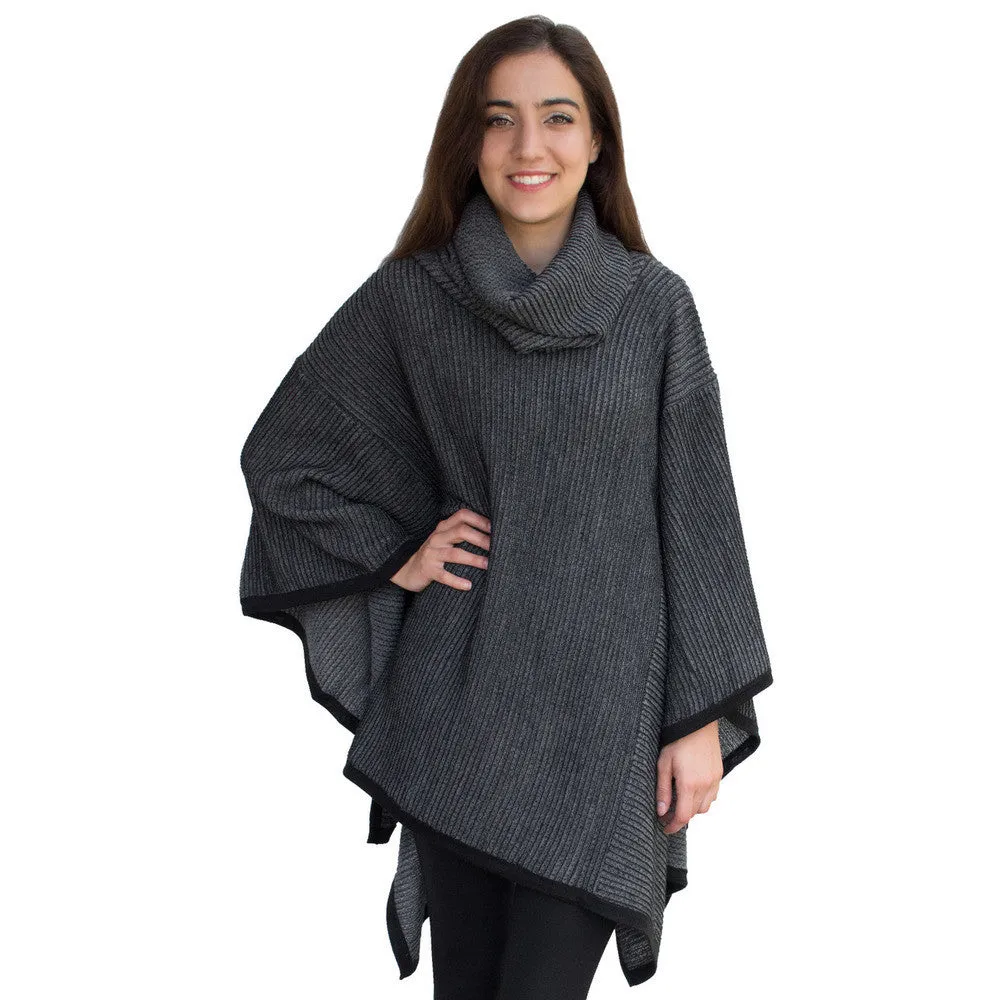 Superfine Alpaca Wool Knitted Turtleneck Poncho Edge Design
