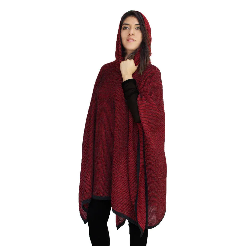 Superfine Alpaca Wool Knitted Turtleneck Poncho Edge Design