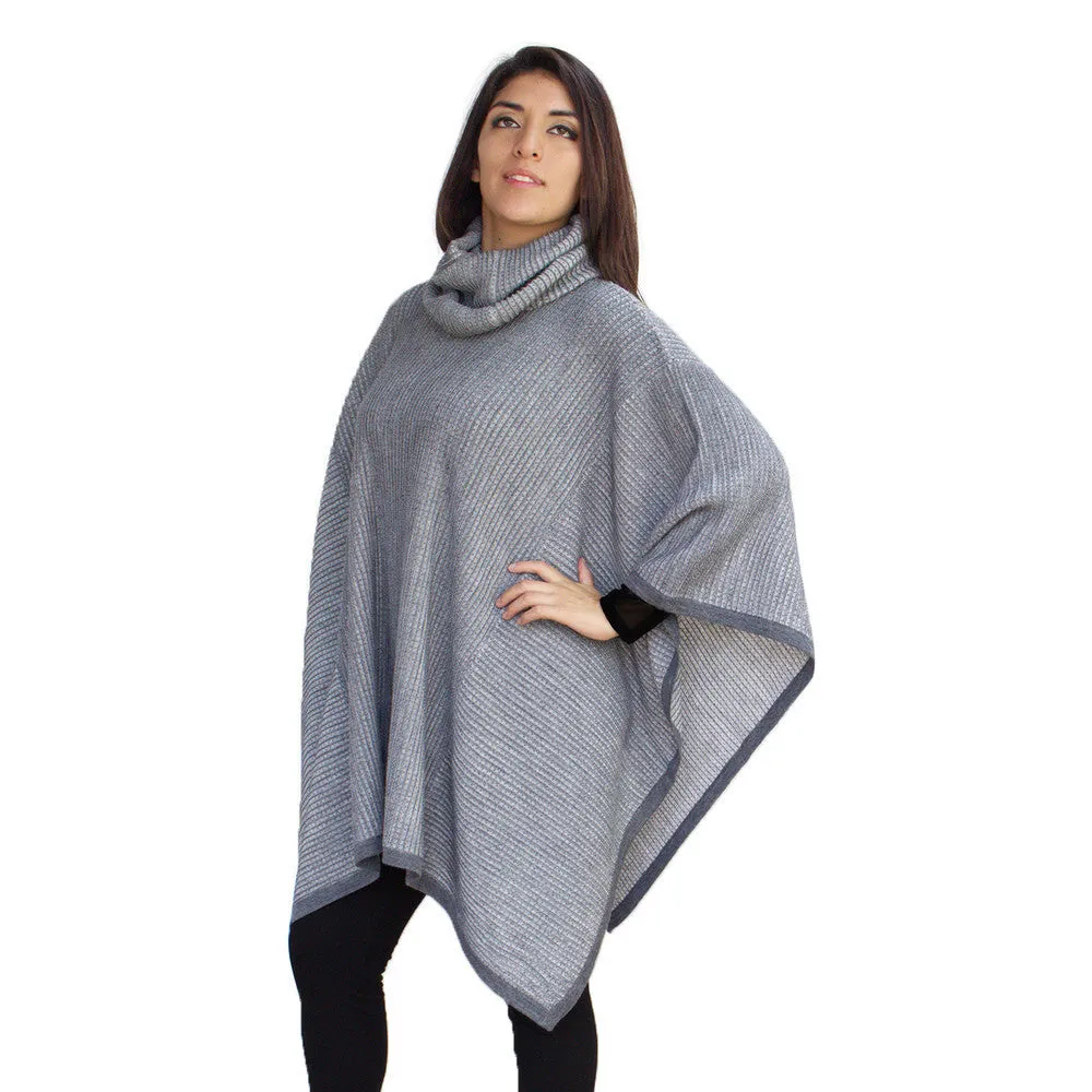 Superfine Alpaca Wool Knitted Turtleneck Poncho Edge Design