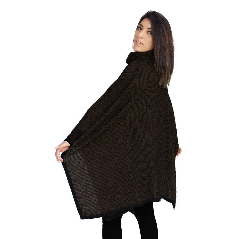 Superfine Alpaca Wool Knitted Turtleneck Poncho Edge Design
