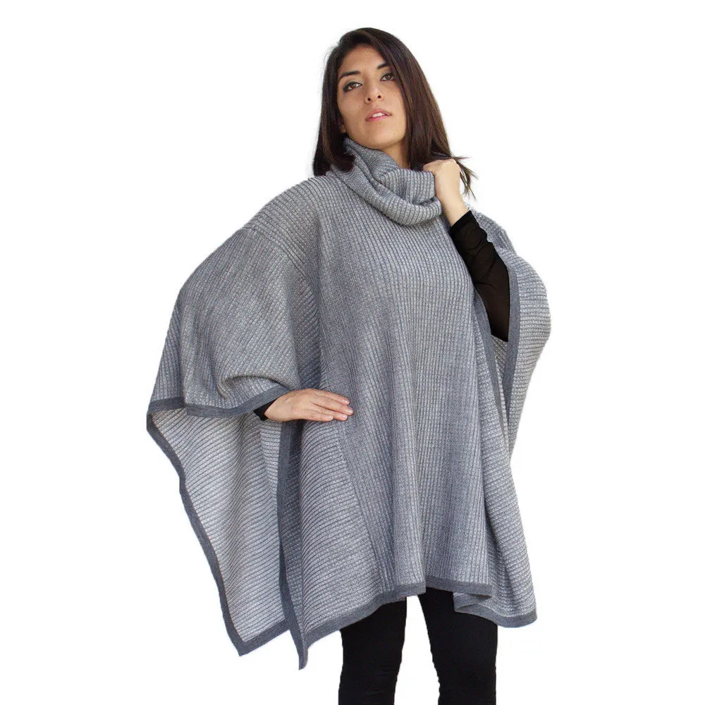 Superfine Alpaca Wool Knitted Turtleneck Poncho Edge Design