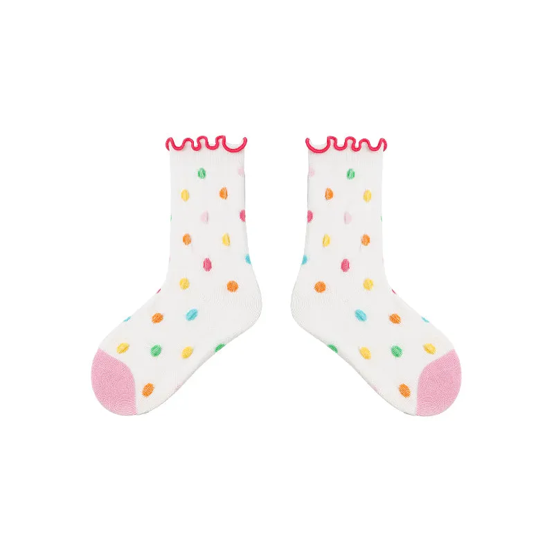 Sweetnana 4-Pack "colorful summer" Series Children's Seamless Socks: Crew Socks with Frilly Ruffled for Girls 3-12 Years Old Cotton Socks Cozy Breathable Spring/Summer.