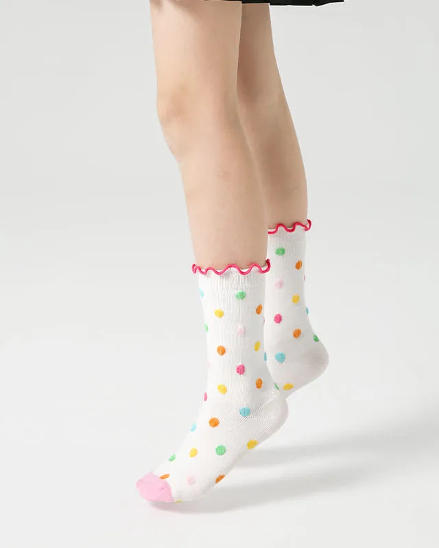 Sweetnana 4-Pack "colorful summer" Series Children's Seamless Socks: Crew Socks with Frilly Ruffled for Girls 3-12 Years Old Cotton Socks Cozy Breathable Spring/Summer.