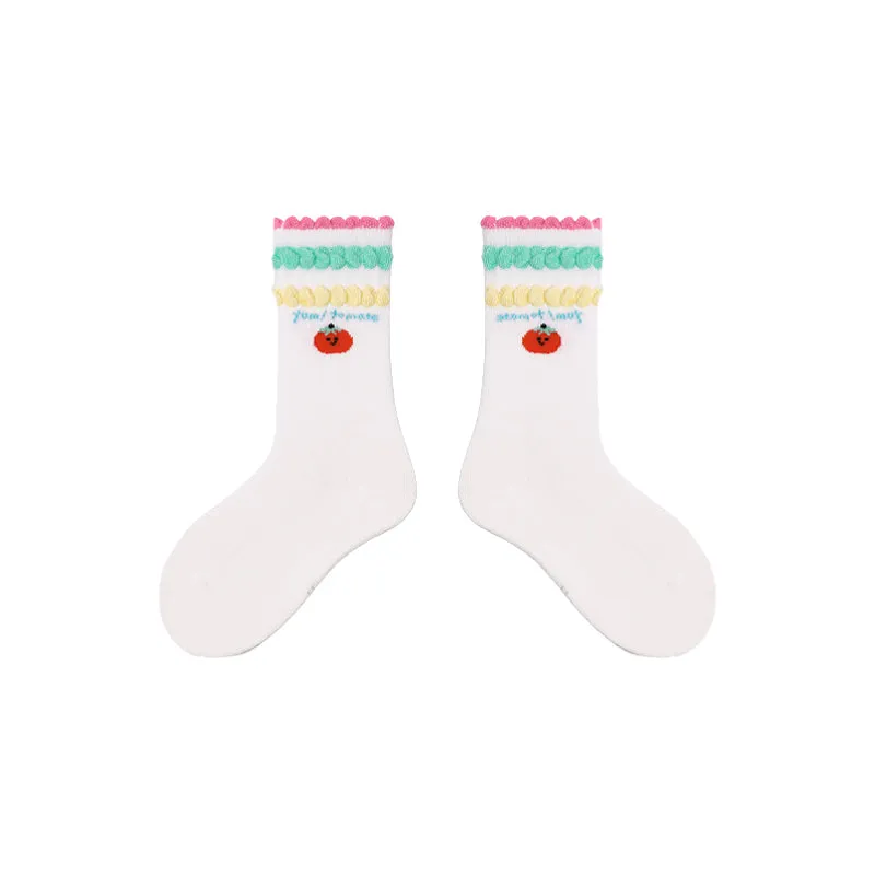 Sweetnana 4-Pack "colorful summer" Series Children's Seamless Socks: Crew Socks with Frilly Ruffled for Girls 3-12 Years Old Cotton Socks Cozy Breathable Spring/Summer.