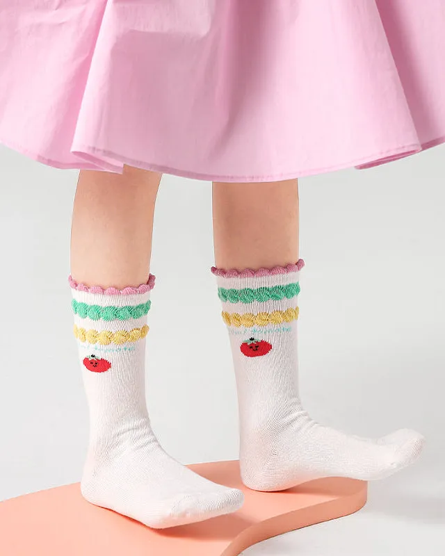 Sweetnana 4-Pack "colorful summer" Series Children's Seamless Socks: Crew Socks with Frilly Ruffled for Girls 3-12 Years Old Cotton Socks Cozy Breathable Spring/Summer.
