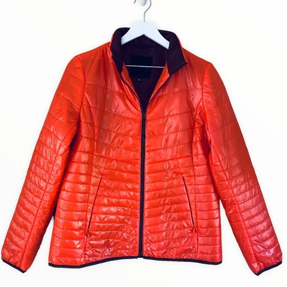 Talbots Primaloft Orange Red Puffer Style Zip Up Lightweight Jacket Size Small