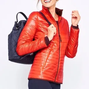 Talbots Primaloft Orange Red Puffer Style Zip Up Lightweight Jacket Size Small