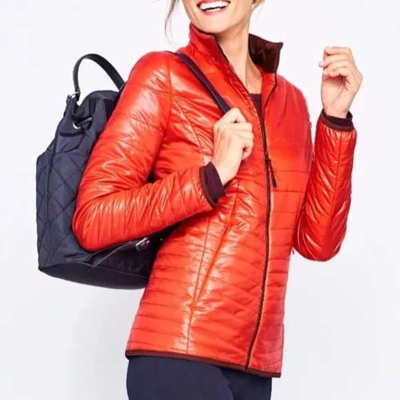 Talbots Primaloft Orange Red Puffer Style Zip Up Lightweight Jacket Size Small