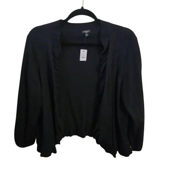Talbots v Woman NWT Black Ruffled Open Front Shrug Cardigan Sweater Size 1X