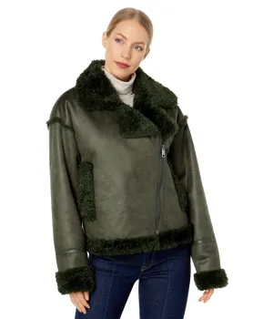 Thread Collective Berber Faux Down Cropped Puffer Jacket Olive LG