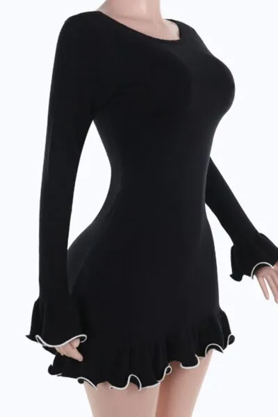 Trim Long Sleeve Mini Dress