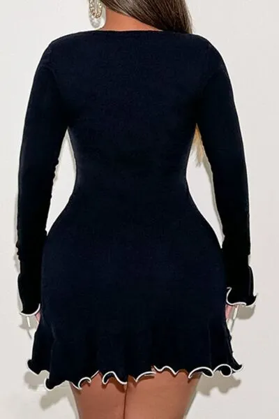 Trim Long Sleeve Mini Dress