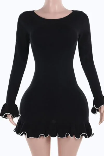 Trim Long Sleeve Mini Dress