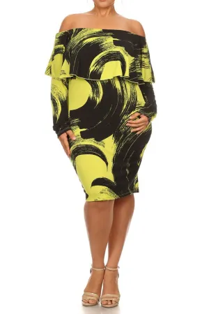 Vibrant Paint Strokes Off Shoulder Plus Size Dress