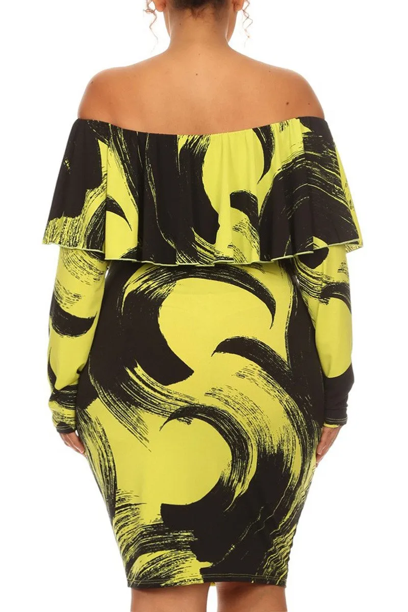 Vibrant Paint Strokes Off Shoulder Plus Size Dress