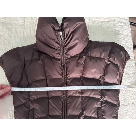Vtg Womens NILS Goose Down Ski Vest Brown Glam Fur Trim Warm Puffer Jacket Sz 8