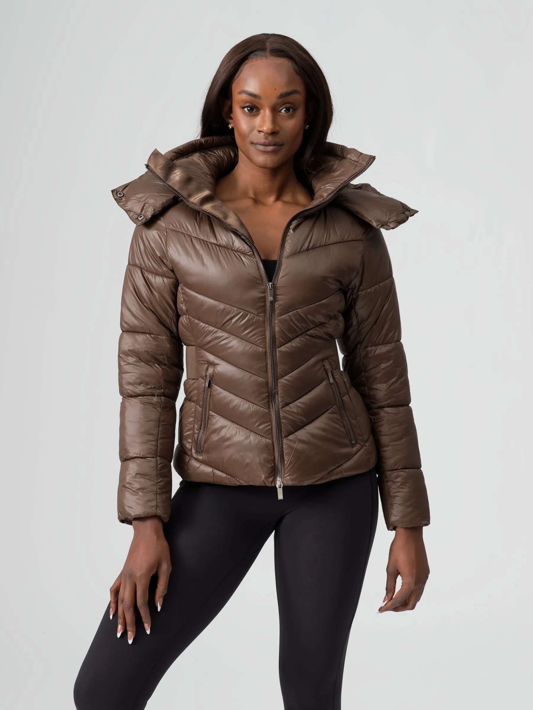 Waist Taper Puffer Jacket - Dark Brown