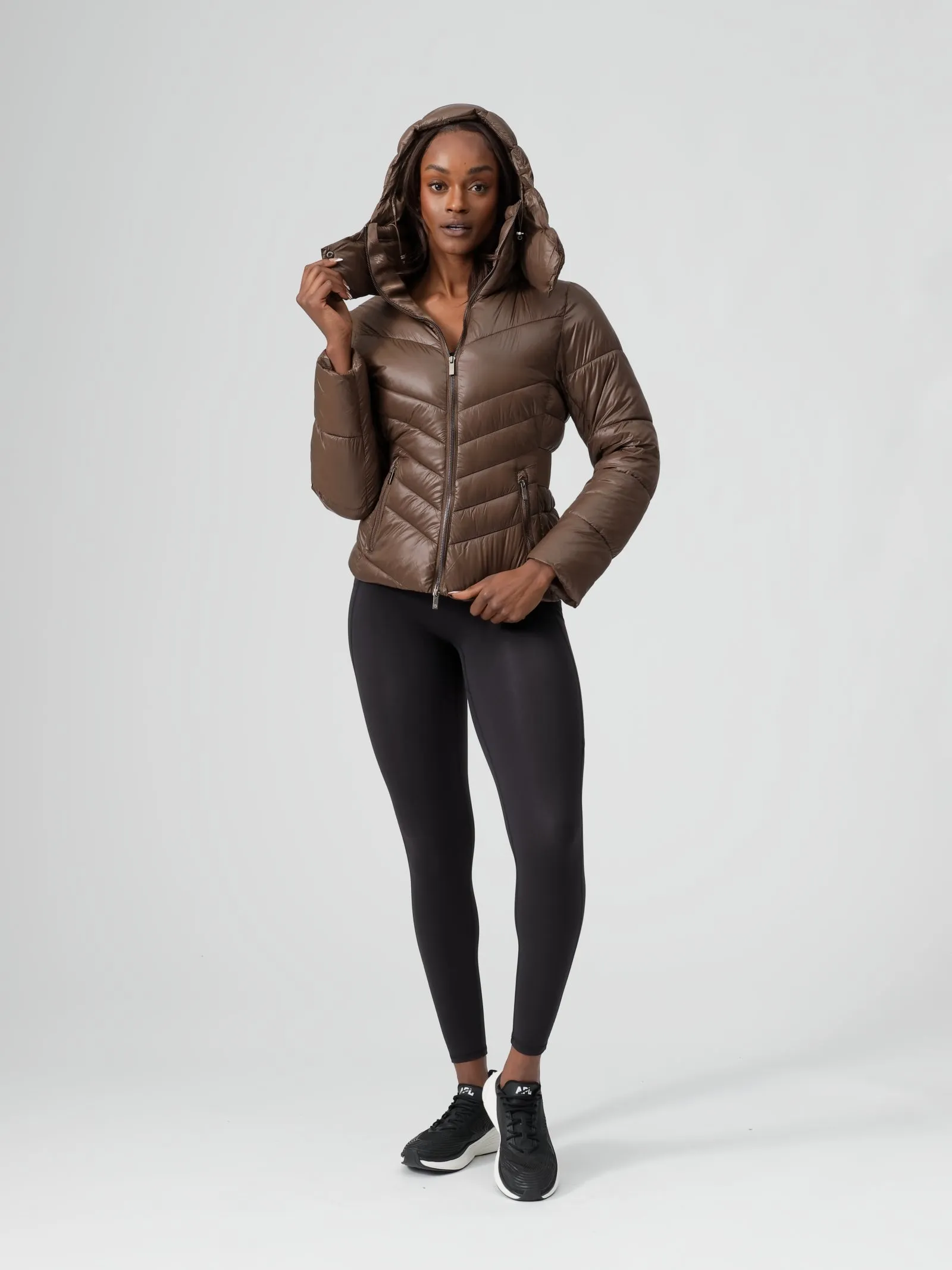 Waist Taper Puffer Jacket - Dark Brown