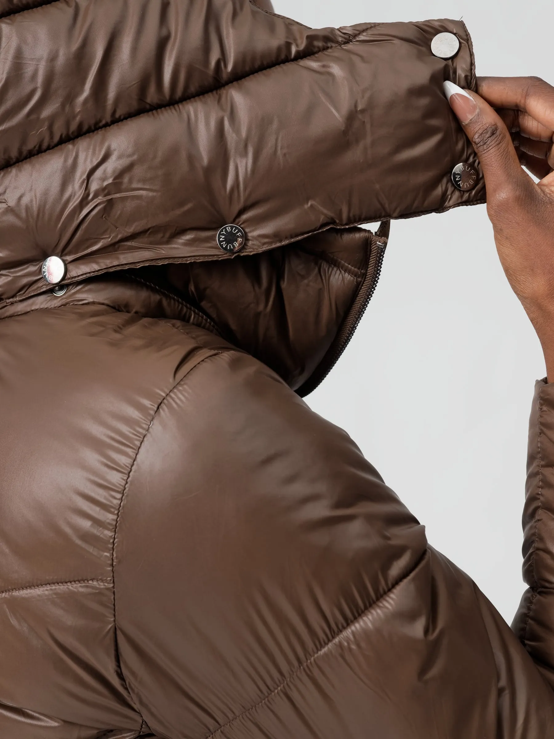 Waist Taper Puffer Jacket - Dark Brown