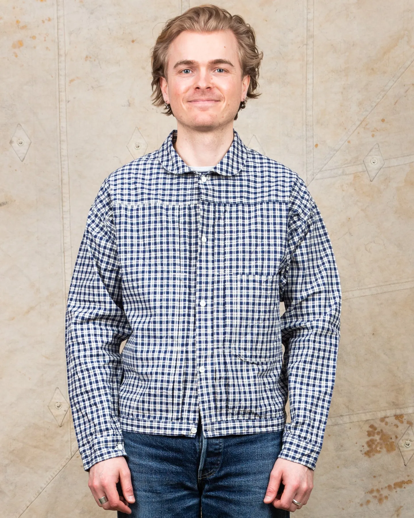 Warehouse & Co Lot 2166 Indigo Check Round Collar Jacket