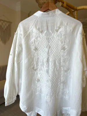 White Pearl Embroidered Kimono