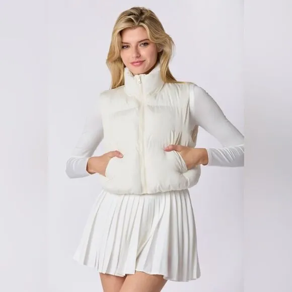 WHITE PUFFER VEST WITH SATIN BOW