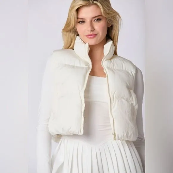 WHITE PUFFER VEST WITH SATIN BOW