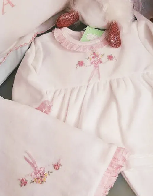 White Velour Baby girl's Pant Set
