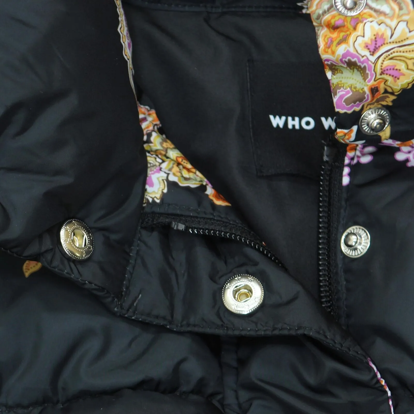 Who What Wear Womens Drawstring Puffer Coat Black Floral S