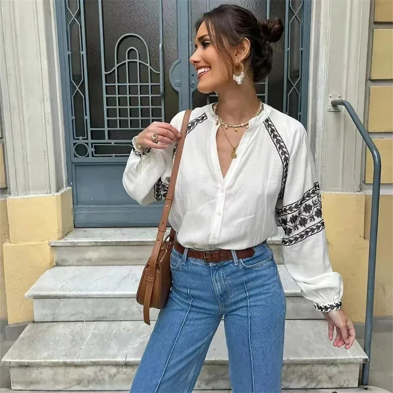 Willeke Blouse | Vintage Embroidered Long Sleeve Blouse