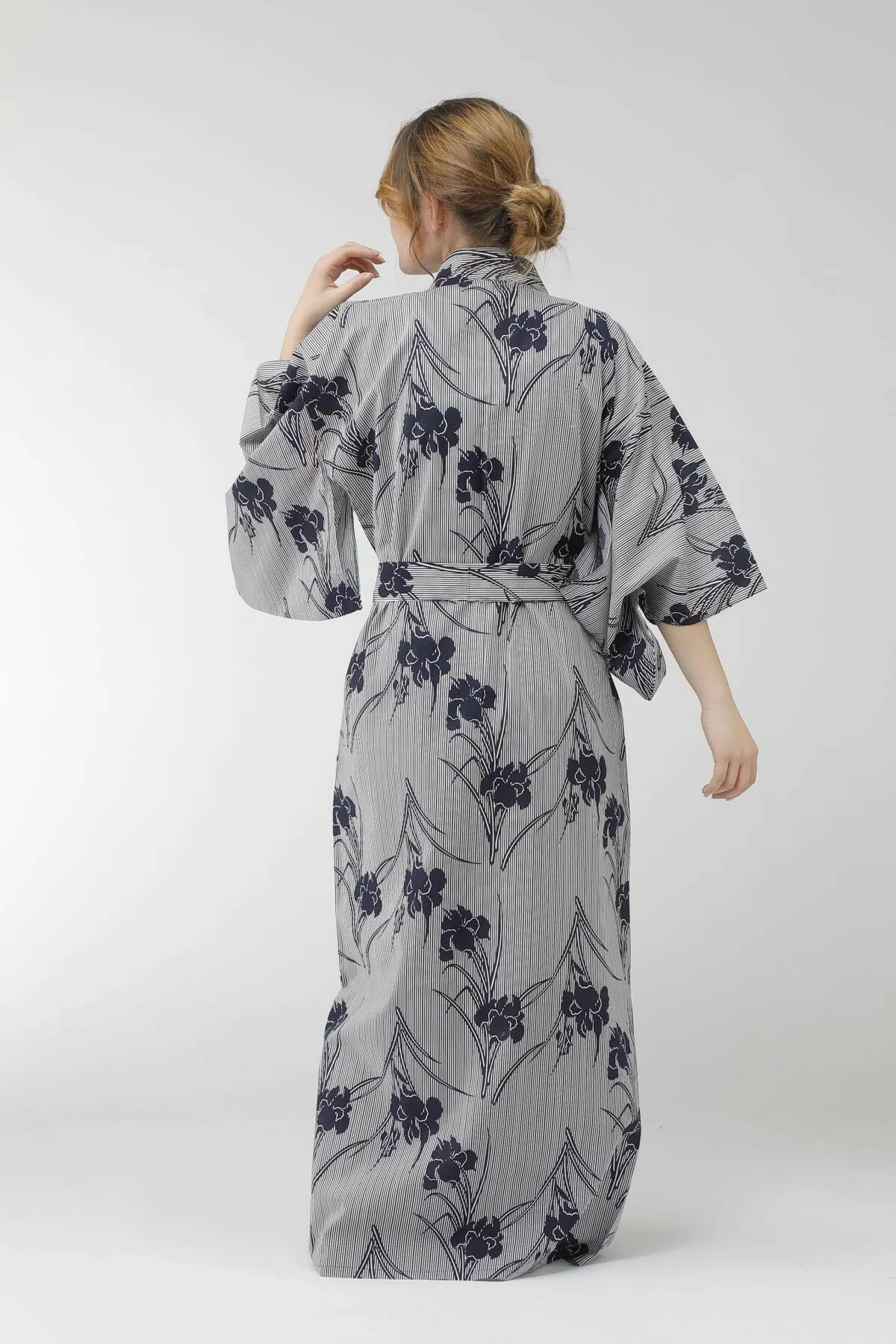 Women Iris & Stripe Cotton Yukata Kimono