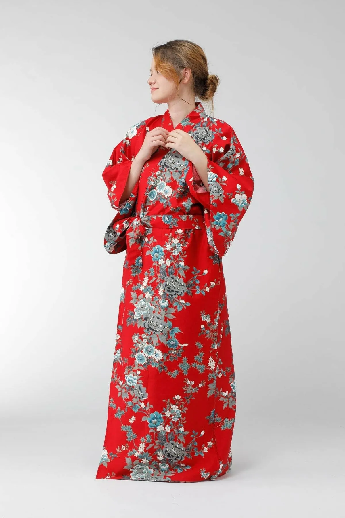 Women Peony & Cherry Blossom Cotton Sateen Kimono