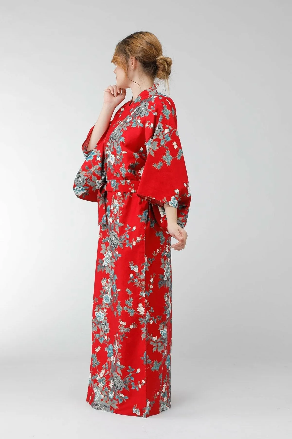 Women Peony & Cherry Blossom Cotton Sateen Kimono