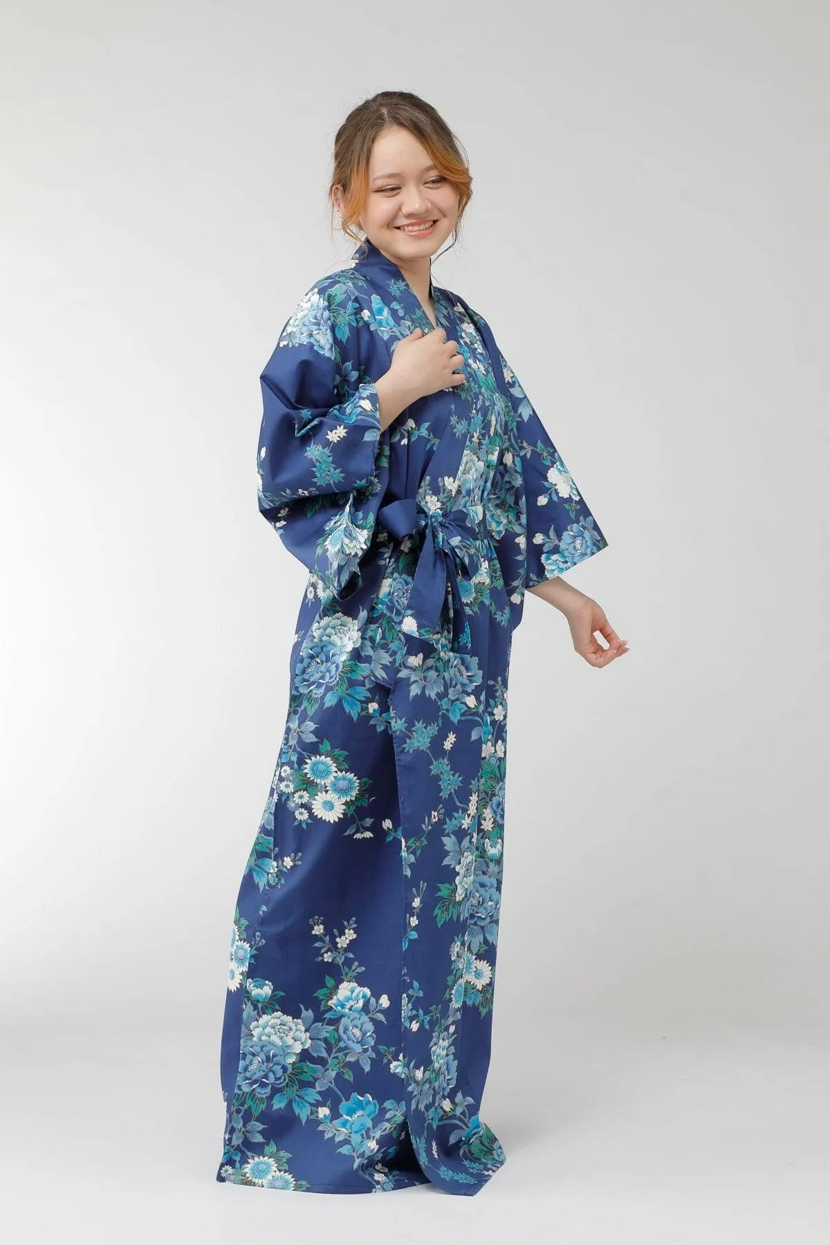 Women Peony & Cherry Blossom Cotton Sateen Kimono
