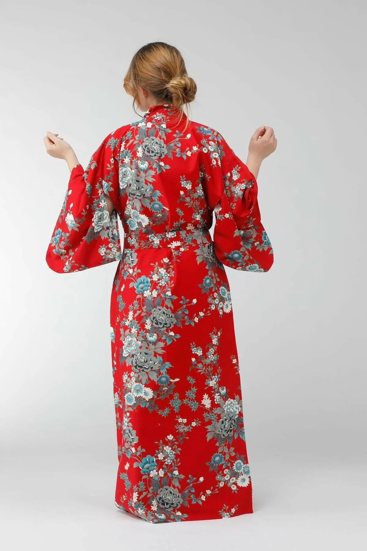 Women Peony & Cherry Blossom Cotton Sateen Kimono