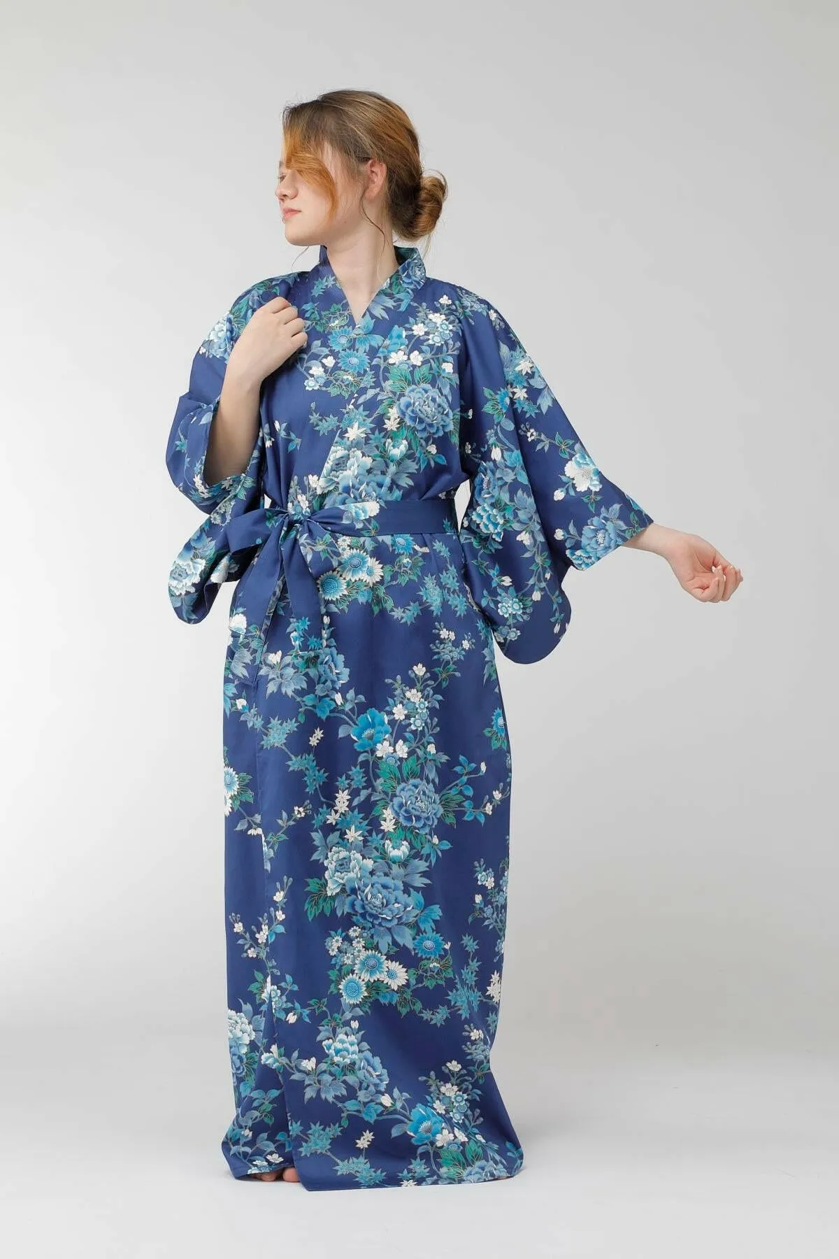 Women Peony & Cherry Blossom Cotton Sateen Kimono