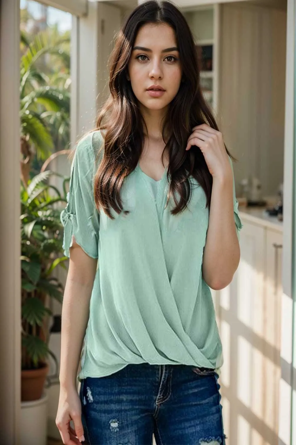 women s blouses loose solid belted long sleeve blouse