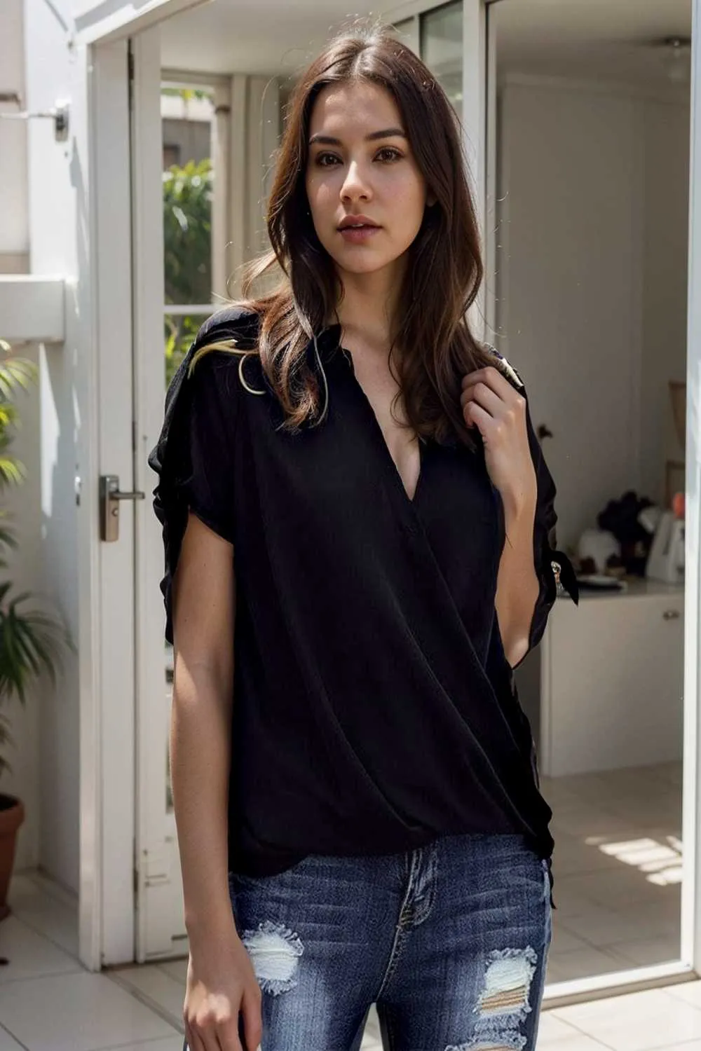 women s blouses loose solid belted long sleeve blouse