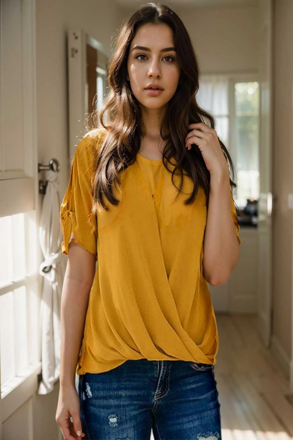 women s blouses loose solid belted long sleeve blouse
