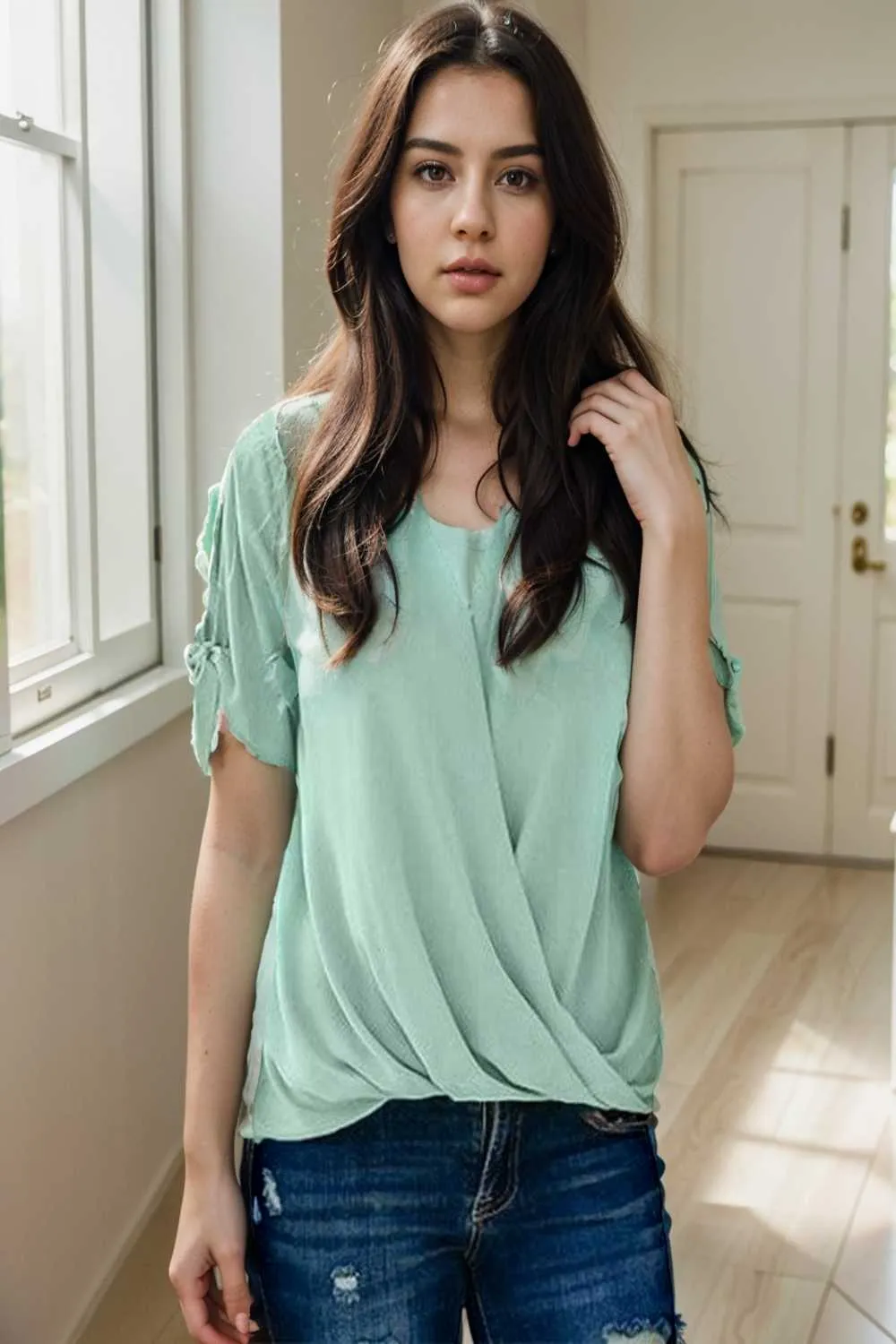 women s blouses loose solid belted long sleeve blouse