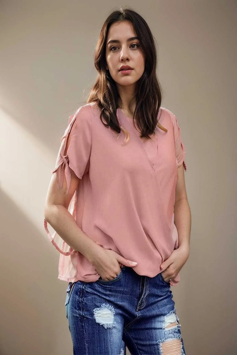 women s blouses loose solid belted long sleeve blouse