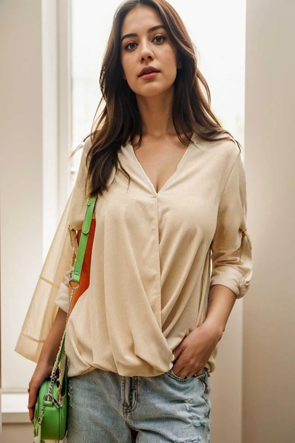 women s blouses loose solid belted long sleeve blouse