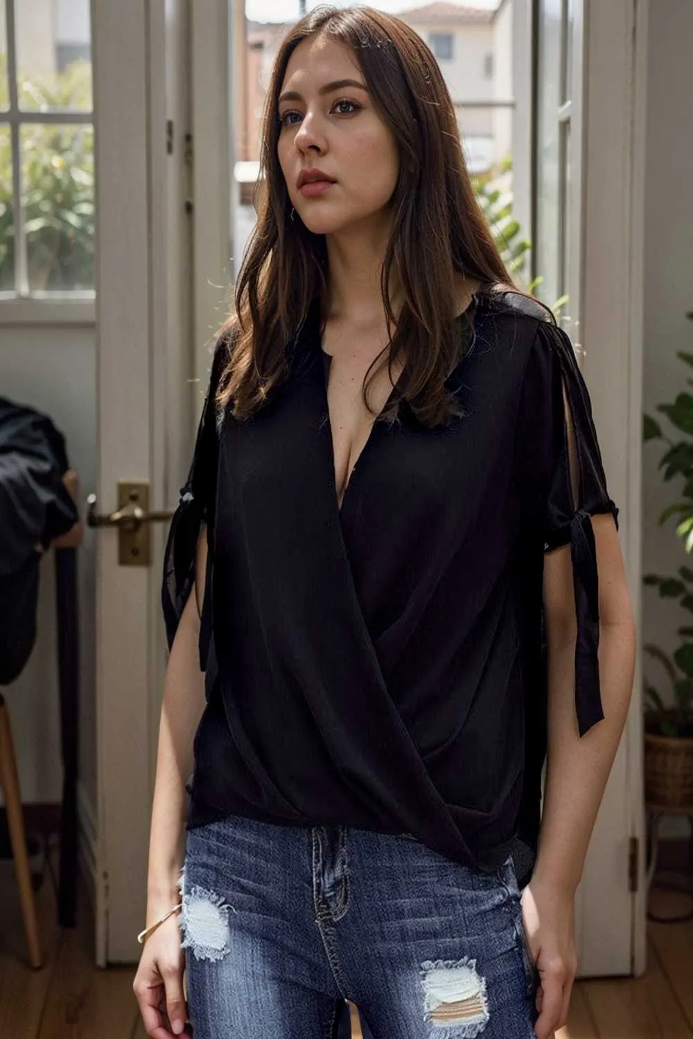 women s blouses loose solid belted long sleeve blouse