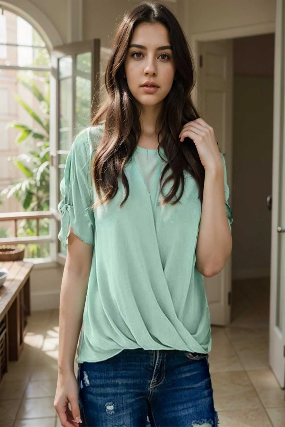 women s blouses loose solid belted long sleeve blouse