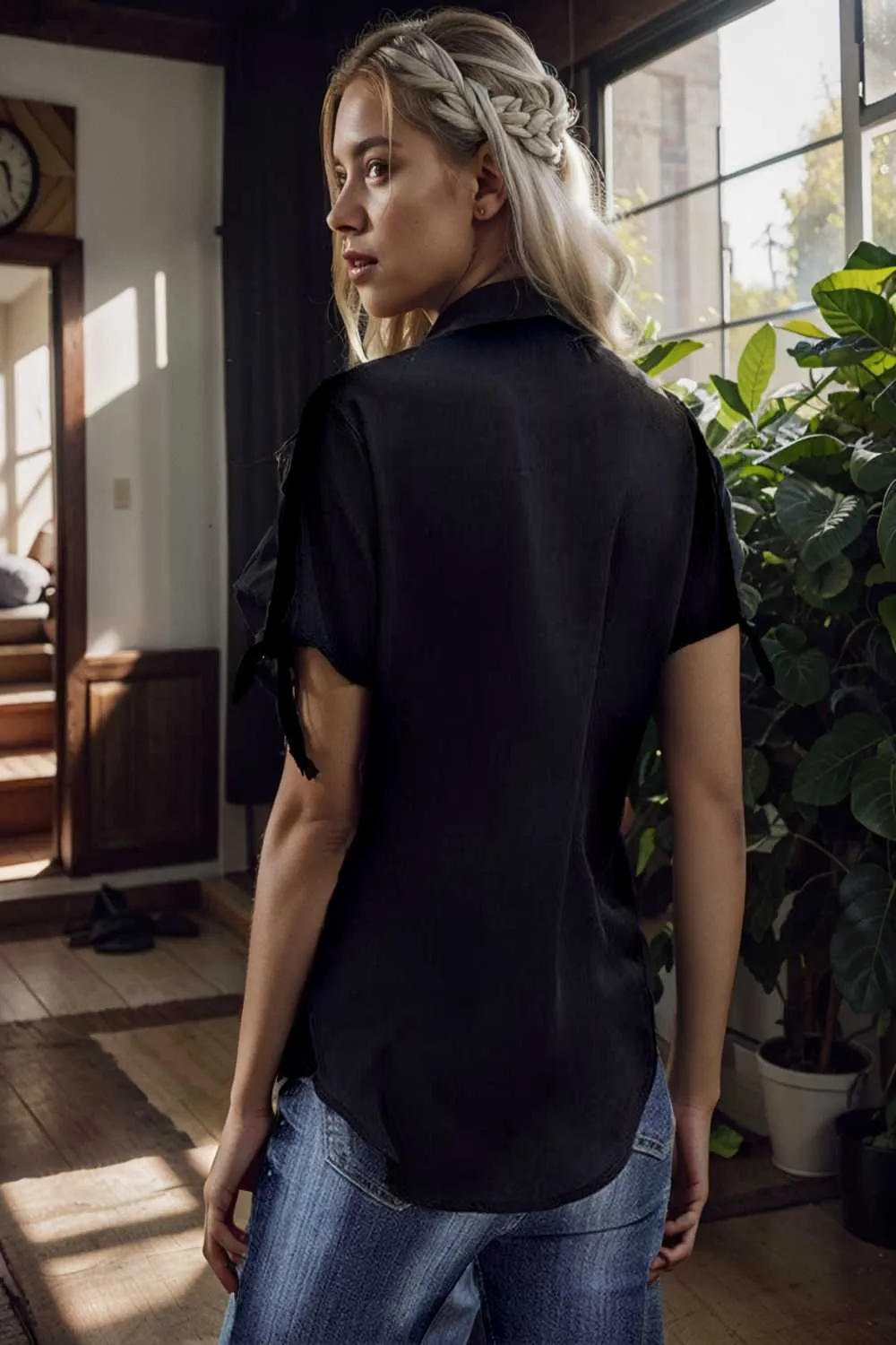 women s blouses loose solid belted long sleeve blouse
